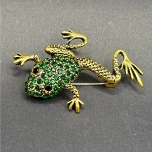 Rhinestone Frog Brooch Pin Bling Tropical Jewelry